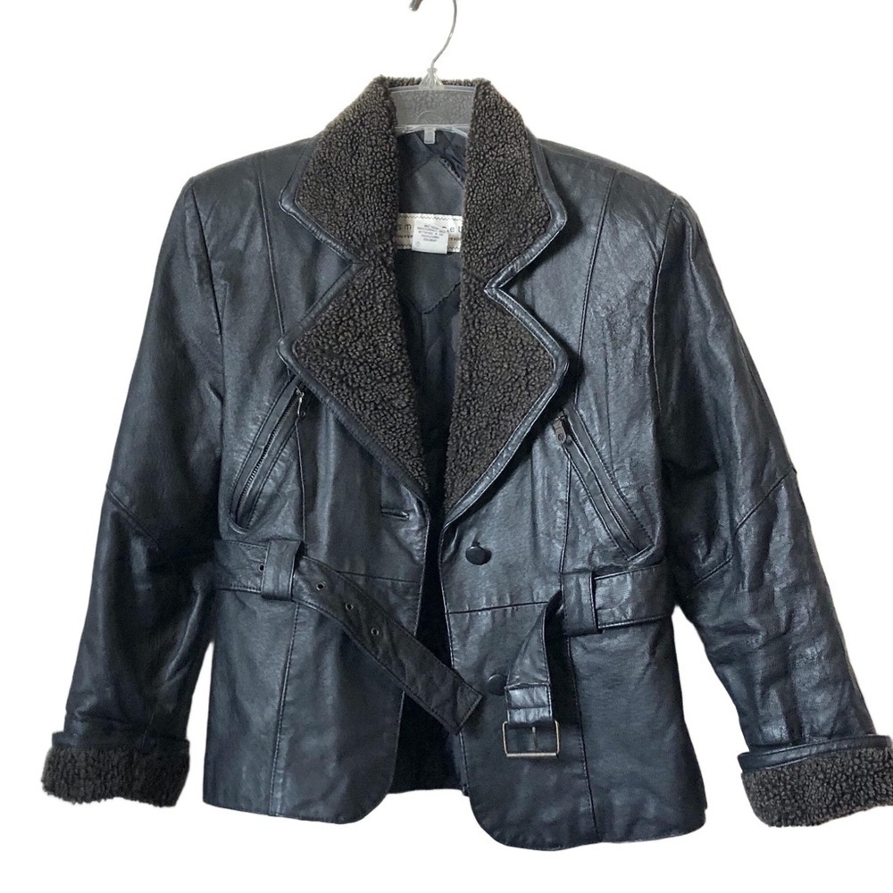 Smart Set Vintage 90s Brown Leather Aviator Jacket Crop Double Breasted Small - Picture 2 of 13